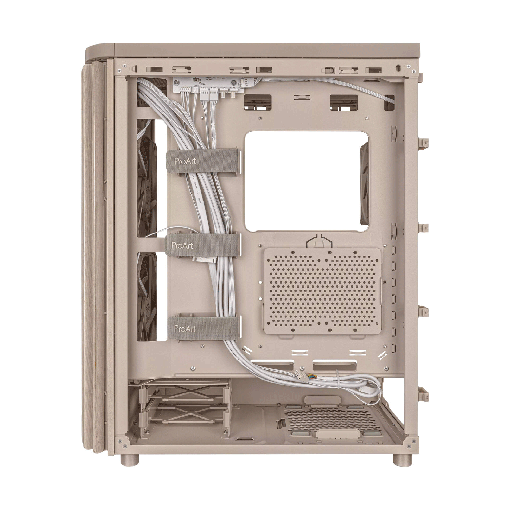Asus ProArt PA401 Wood Edition Tempered Glass Panel, 2x 160mm & 1x 120mm Pre-Installed Fans Case -Beige