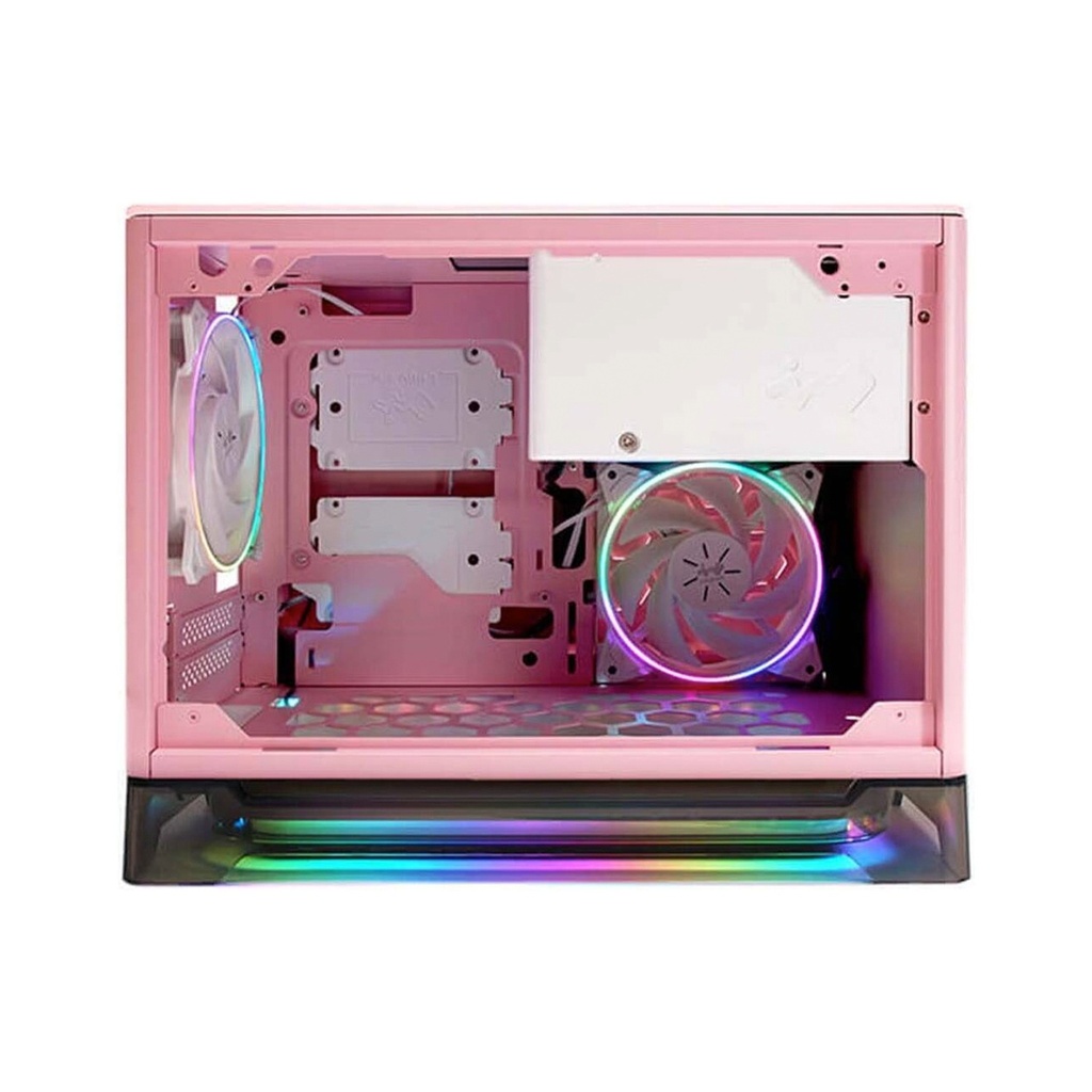 InWin A1 Prime Mini-ITX Computer Case 2x Sirius Loop ASP120 Fans SECC Tempered Glass Aluminium Plexiglass Materials GPU 750W PSU -Pink