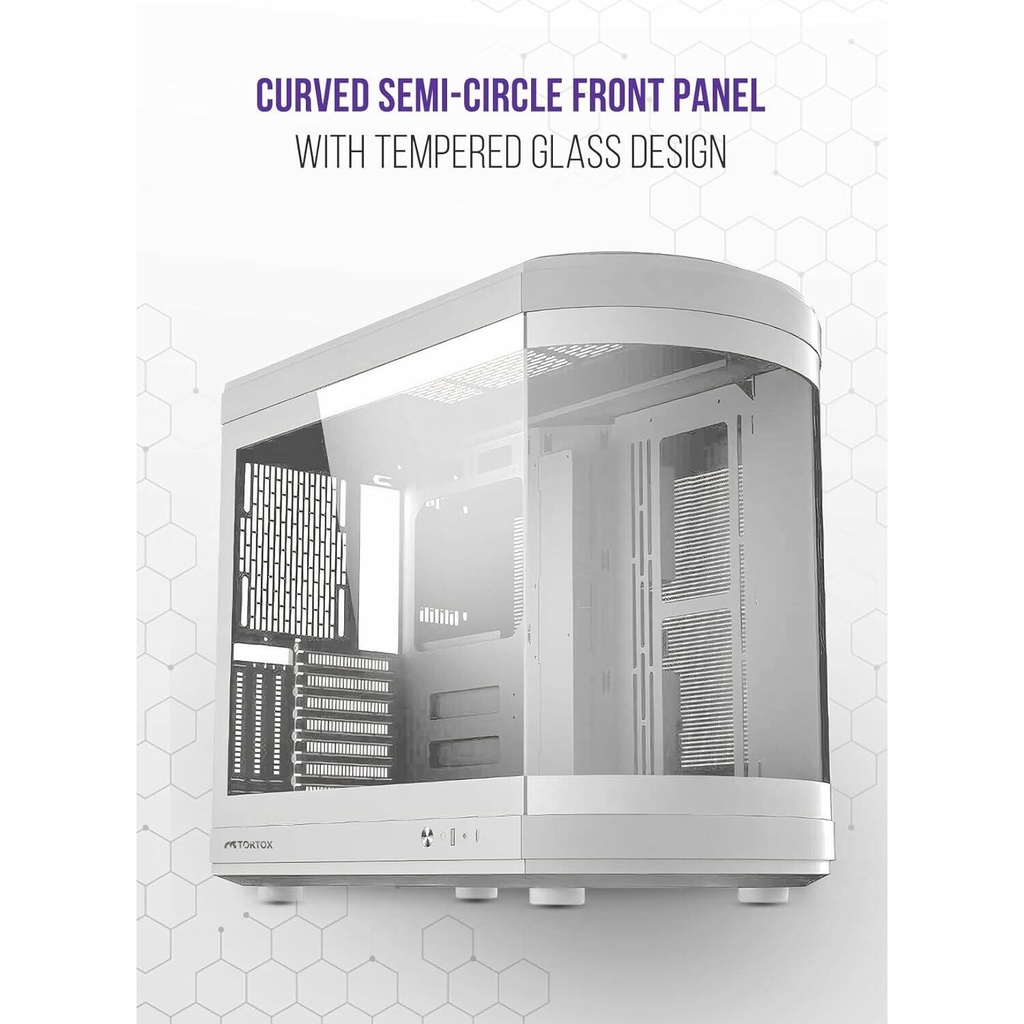 Tortox Vidrio Curved Glass Gaming PC Case, With 6*ARGB PWM Fans - White