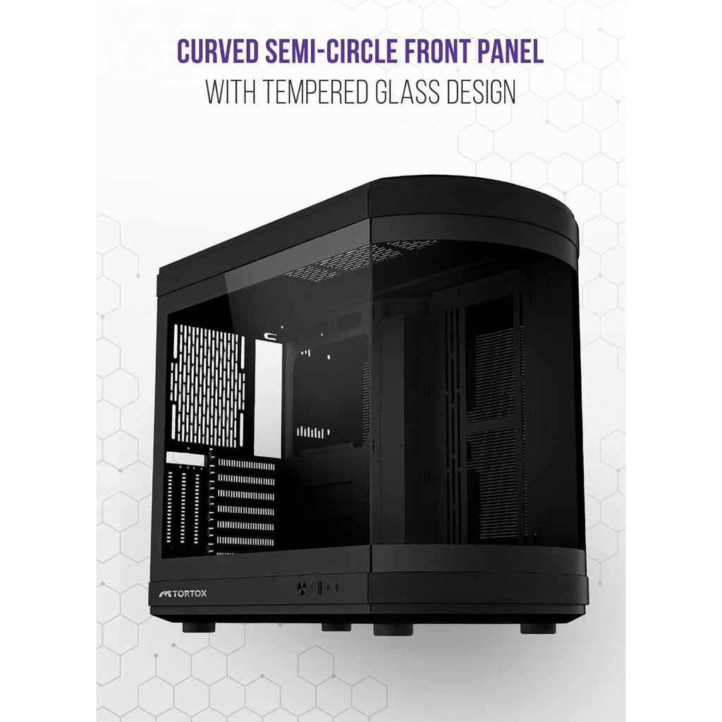 Tortox Vidrio Curved Glass Gaming PC Case, With 6*ARGB PWM Fans - Black