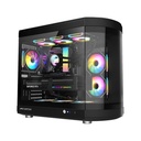 Tortox Vidrio Curved Glass Gaming PC Case, With 6*ARGB PWM Fans - Black