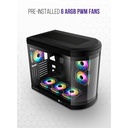 Tortox Vidrio Curved Glass Gaming PC Case, With 6*ARGB PWM Fans - Black