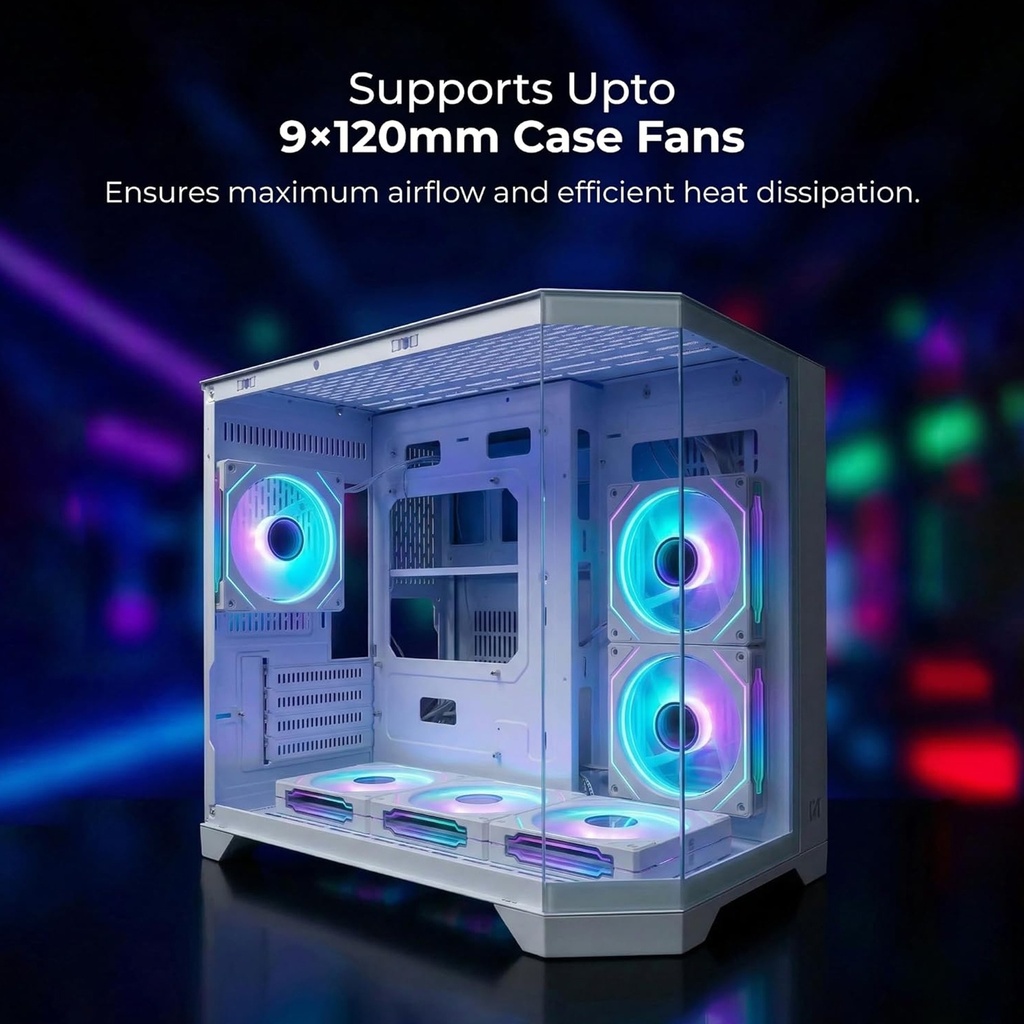 Tortox Prism Neo M-ATX/ITX Triple Glass Gaming PC Case with 6*120mm ARGB Case Fans - White