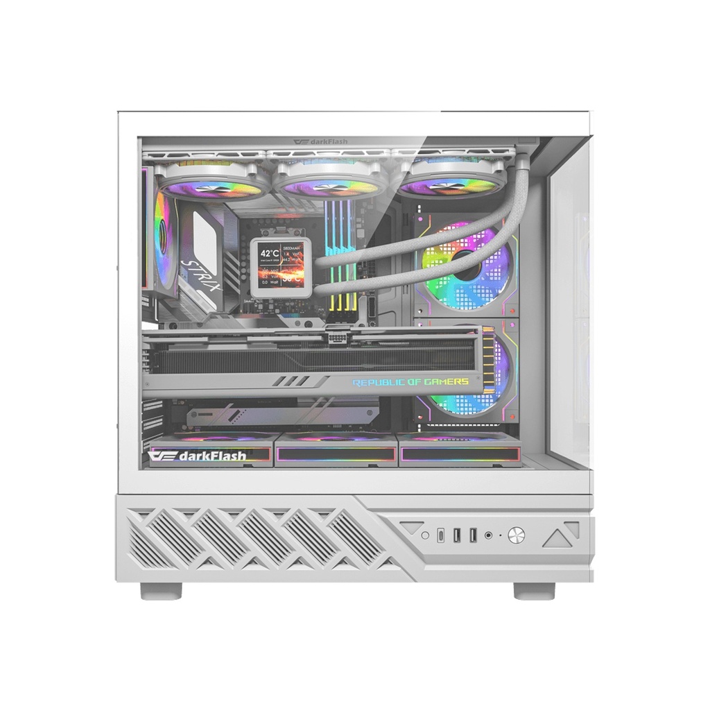 Darkflash DS950 ATX Gaming PC case with 6ARGB Fans, 270 Degree Panoramic Tempered Glass Design - White