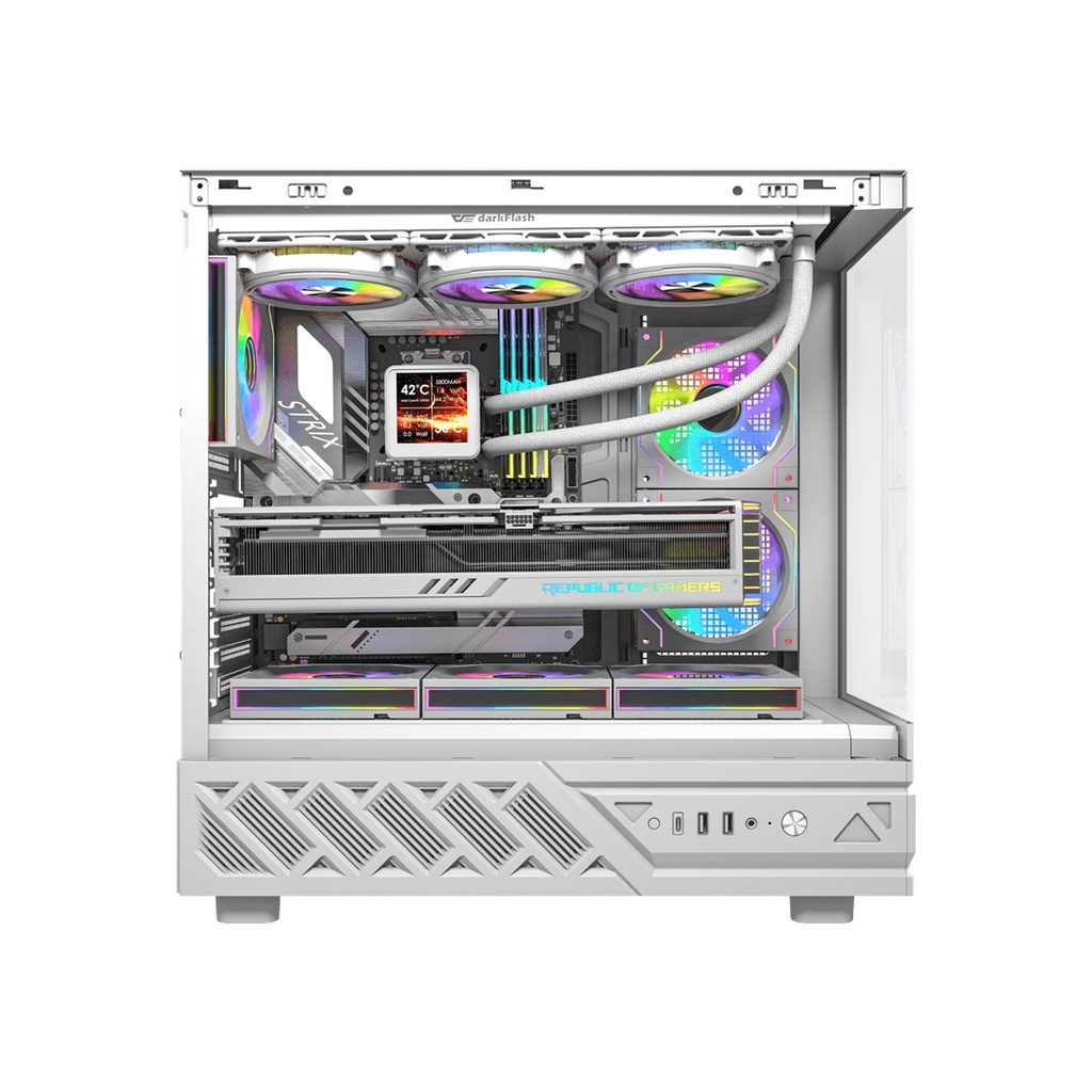 Darkflash DS950 ATX Gaming PC case with 6ARGB Fans, 270 Degree Panoramic Tempered Glass Design - White