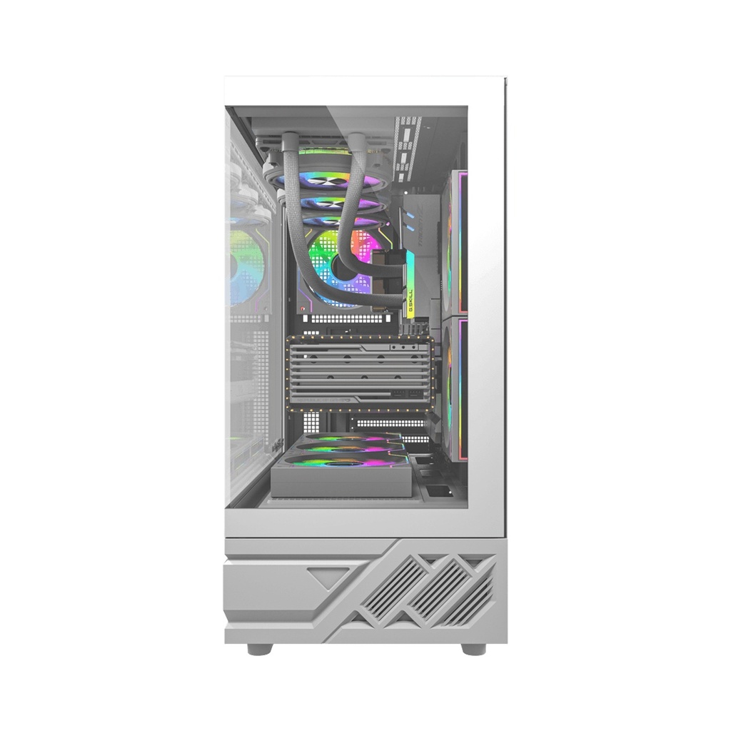Darkflash DS950 ATX Gaming PC case with 6ARGB Fans, 270 Degree Panoramic Tempered Glass Design - White