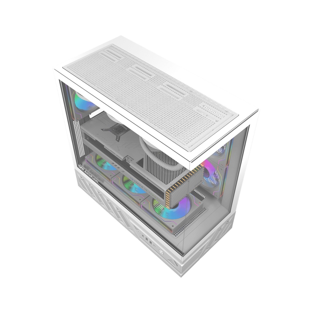 Darkflash DS950 ATX Gaming PC case with 6ARGB Fans, 270 Degree Panoramic Tempered Glass Design - White
