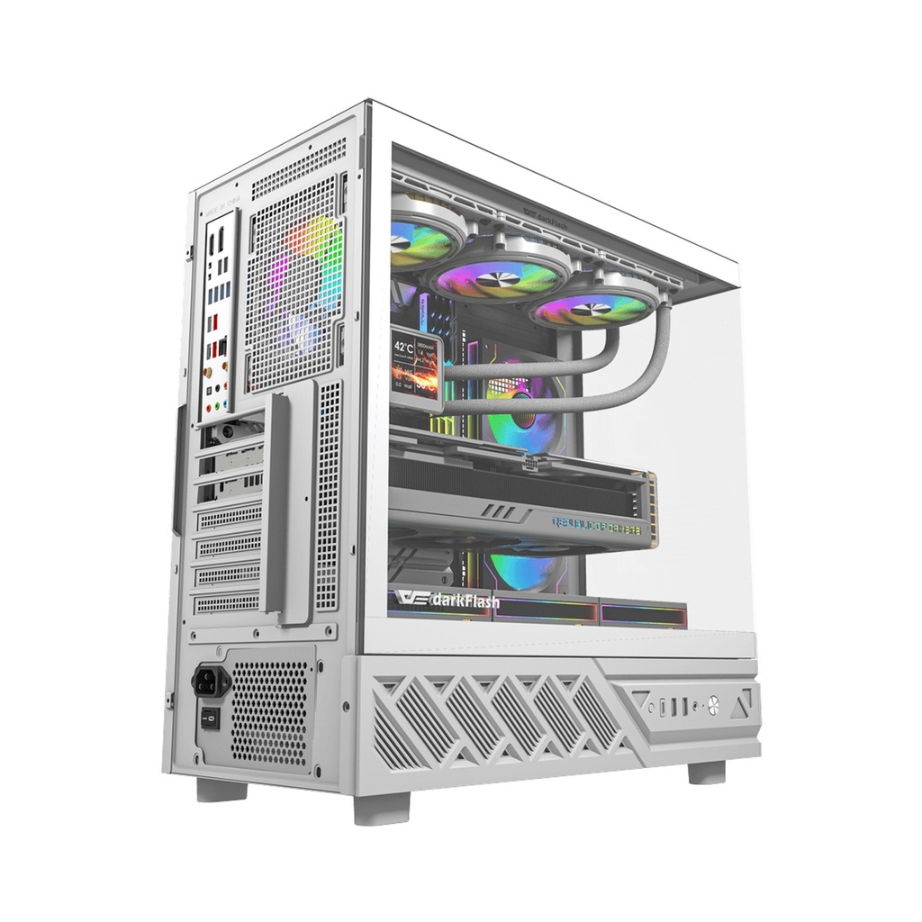 Darkflash DS950 ATX Gaming PC case with 6ARGB Fans, 270 Degree Panoramic Tempered Glass Design - White