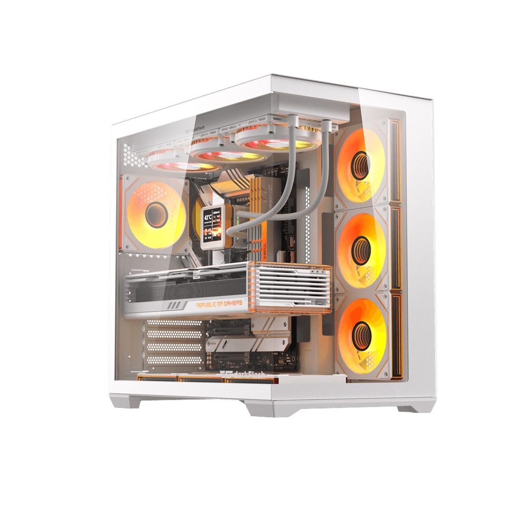 Darkflash C280 E-ATX Full-Tower PC Gaming Case, 7×ARGB Fans Included, 270° Tempered Glass, Reverse Connection Motherboard Compatible, 360mm Radiator Support, White | C280W