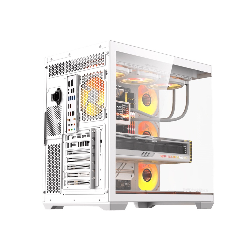 Darkflash C280 E-ATX Full-Tower PC Gaming Case, 7×ARGB Fans Included, 270° Tempered Glass, Reverse Connection Motherboard Compatible, 360mm Radiator Support, White | C280W