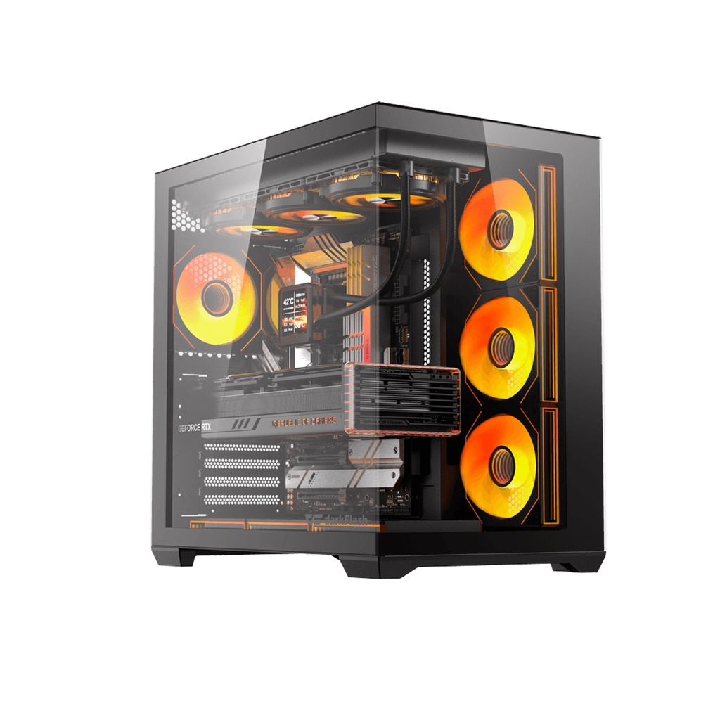 Darkflash C280 E-ATX Full-Tower PC Gaming Case, 7×ARGB Fans Included, 270° Tempered Glass, Reverse Connection Motherboard Compatible, 360mm Radiator Support, Black | C280B
