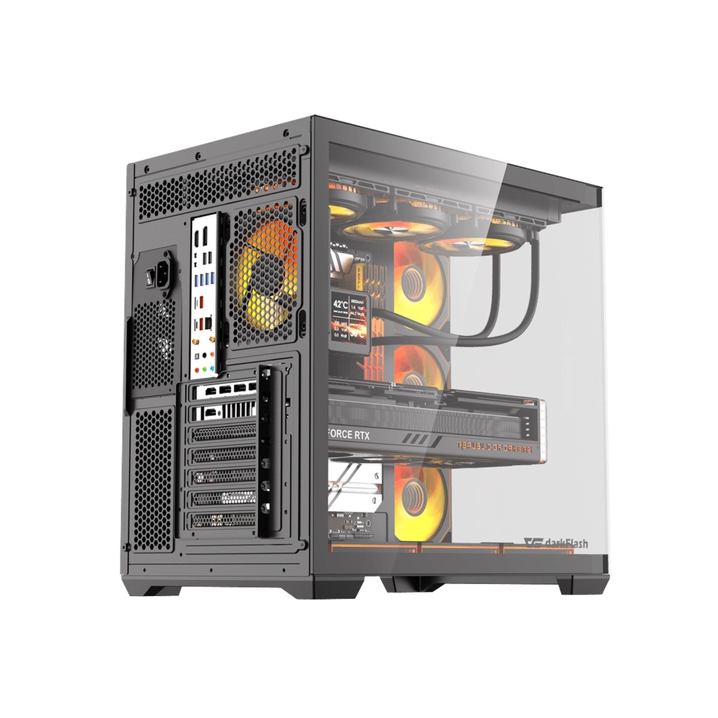 Darkflash C280 E-ATX Full-Tower PC Gaming Case, 7×ARGB Fans Included, 270° Tempered Glass, Reverse Connection Motherboard Compatible, 360mm Radiator Support, Black | C280B