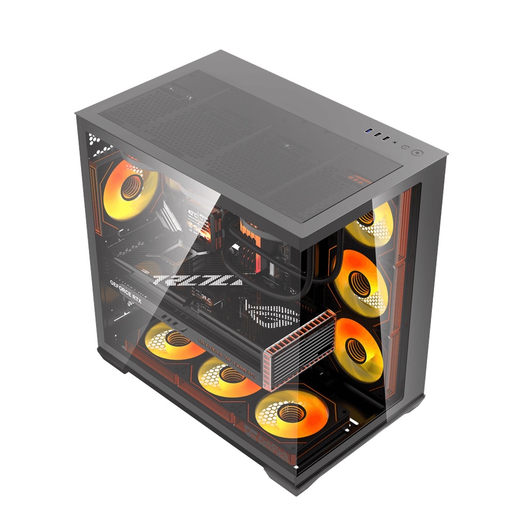 Darkflash C280 E-ATX Full-Tower PC Gaming Case, 7×ARGB Fans Included, 270° Tempered Glass, Reverse Connection Motherboard Compatible, 360mm Radiator Support, Black | C280B