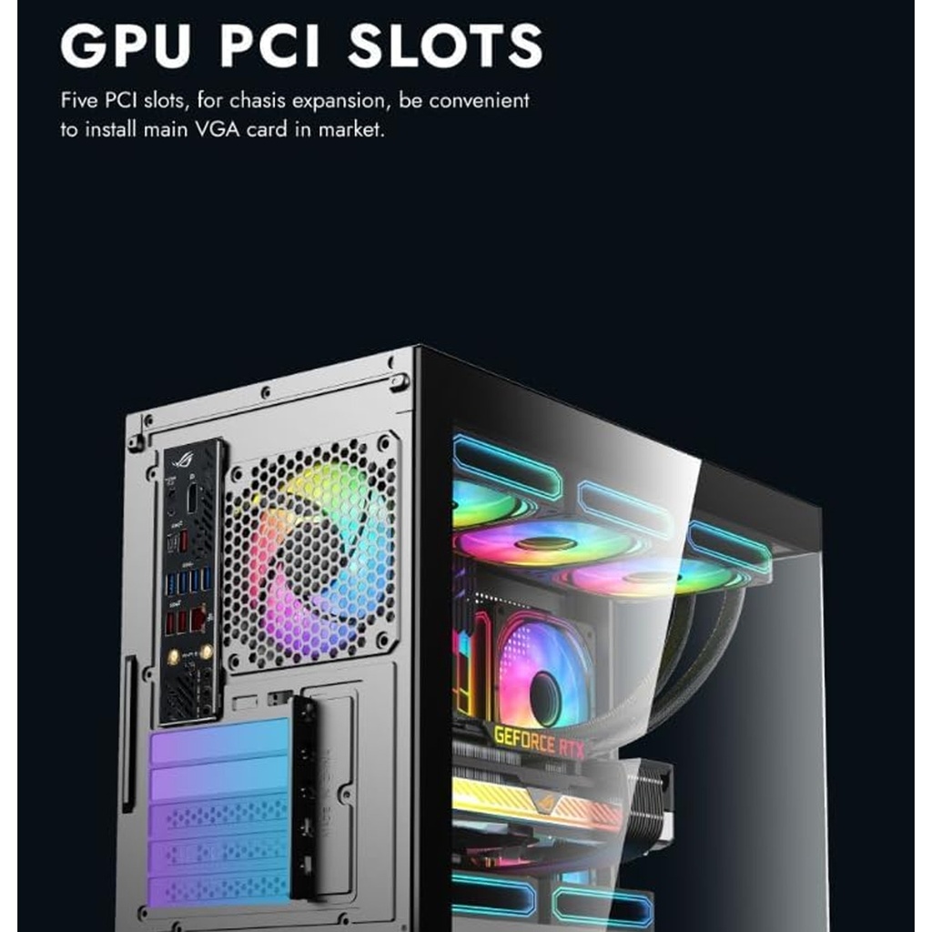 DarkFlash C218M M-ATX/ITX Gaming PC Case with Pre-Installed 650W 80+ Bronze PSU and 3 ARGB Fans, 270 Degree Panoramic Glass, Supports 360 mm Radiator, 425 mm GPU Clearance, USB3.0 PC Case (White)