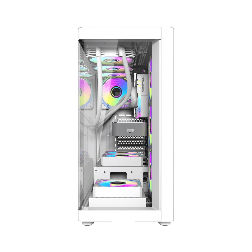 Aigo DarkFlash DS900W Gaming PC Case with 7 ARGB Fans Pre Installed, Tempered Glass Panels - White