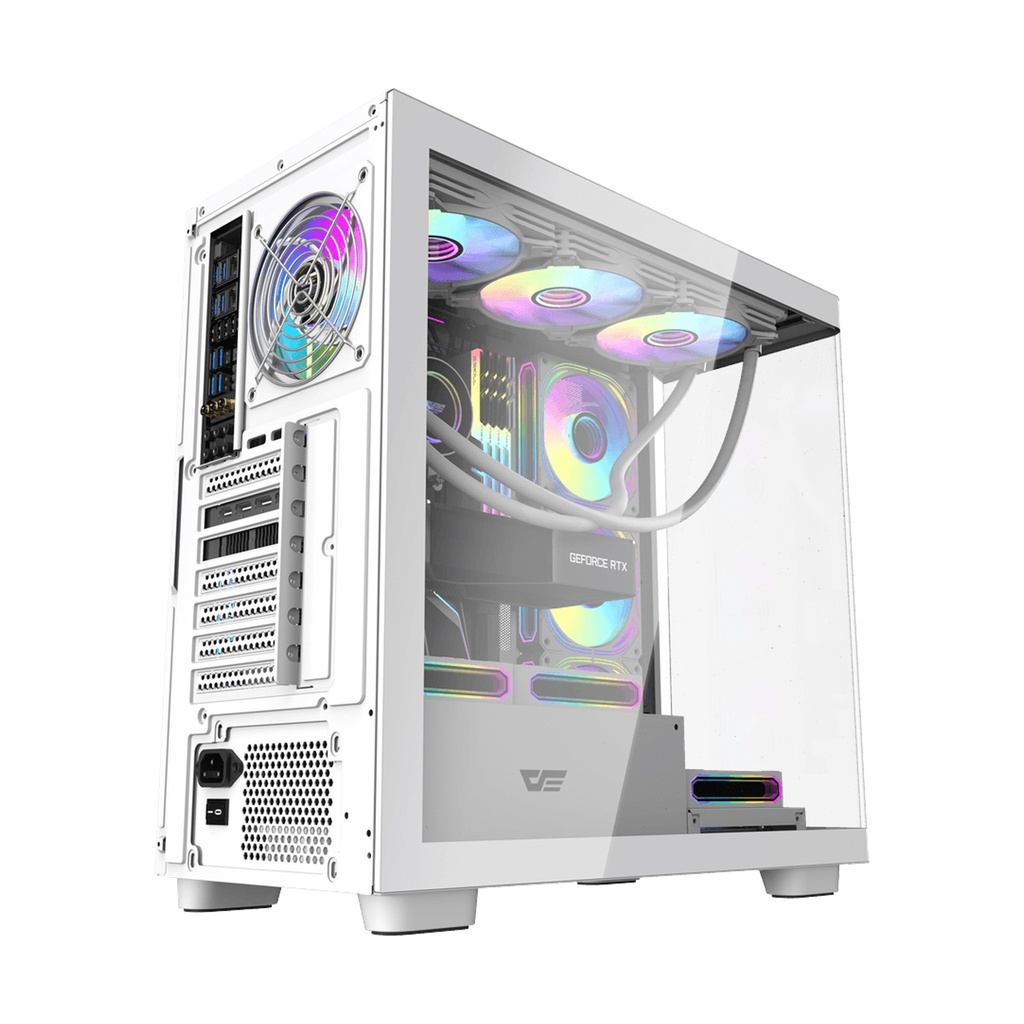 Aigo DarkFlash DS900W Gaming PC Case with 7 ARGB Fans Pre Installed, Tempered Glass Panels - White
