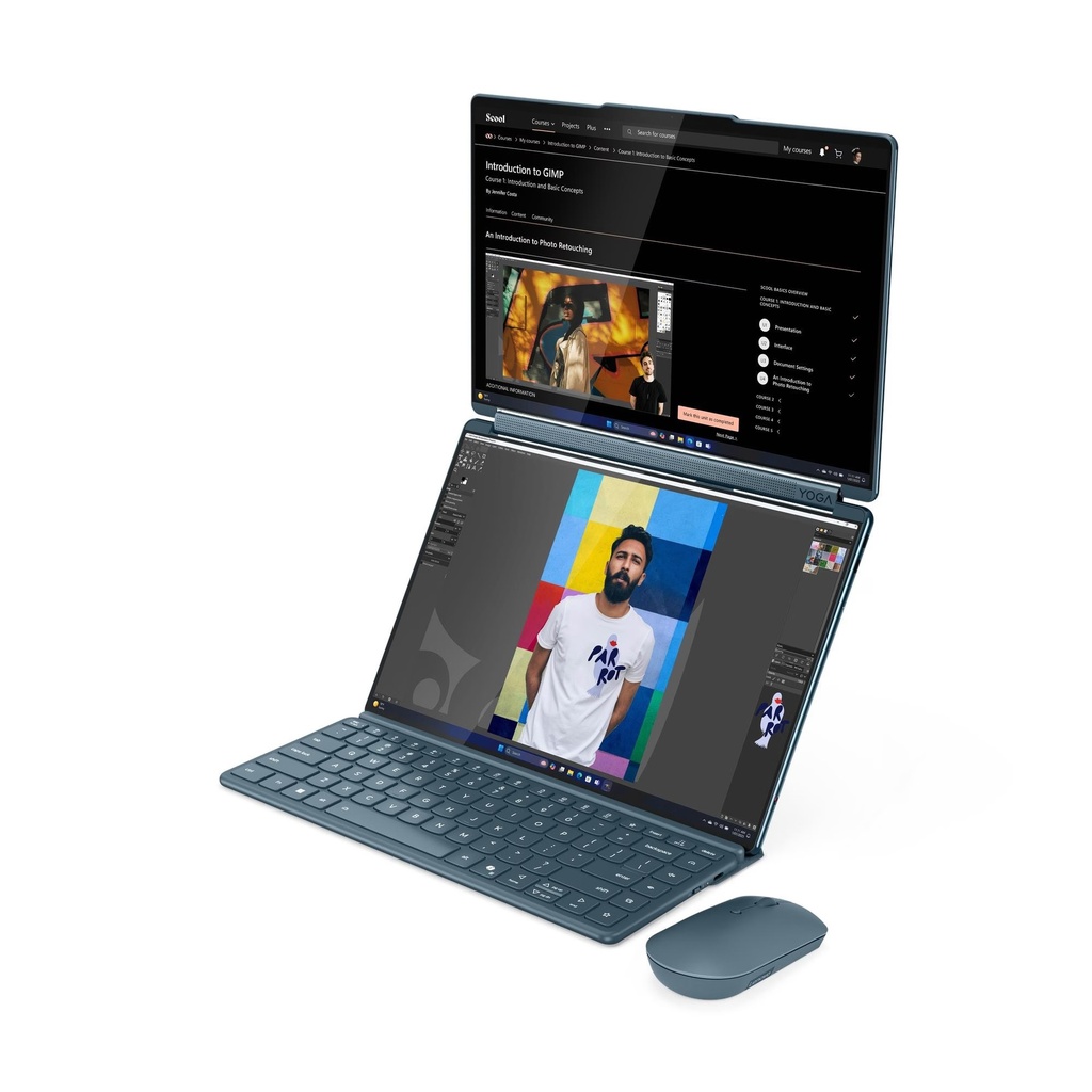 Lenovo Yoga Book 9 Multi-Touch Laptop Convertible, Ultra 7-255H Processor, 32GB RAM, 1TB SSD NVMe, Intel Arc 140T GPU, 14" 2.8K OLED TouchScreen, Backlit Arabic Keyboard, Lenovo Yoga Pen + Yoga Slim Mouse, Windows 11 Home - Tidal Teal | 83KJ000MAX