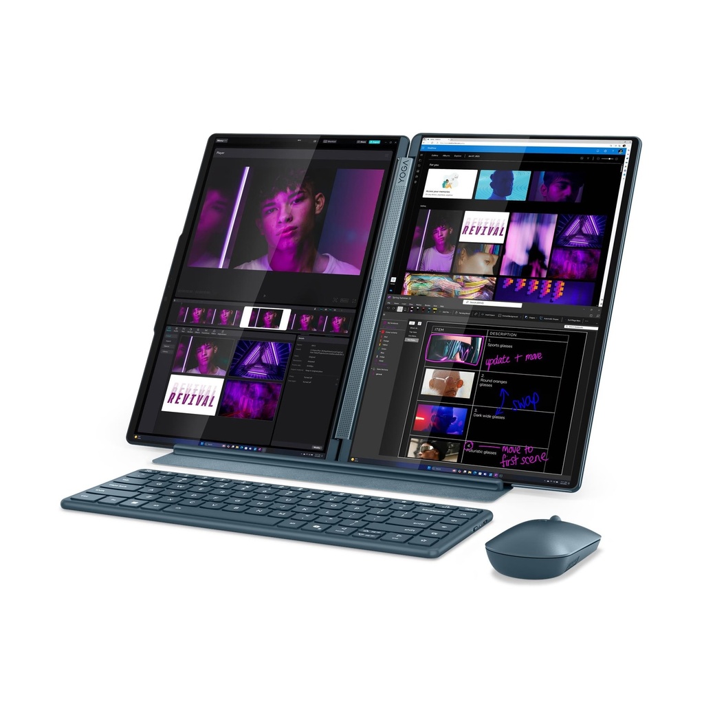Lenovo Yoga Book 9 Multi-Touch Laptop Convertible, Ultra 7-255H Processor, 32GB RAM, 1TB SSD NVMe, Intel Arc 140T GPU, 14" 2.8K OLED TouchScreen, Backlit Arabic Keyboard, Lenovo Yoga Pen + Yoga Slim Mouse, Windows 11 Home - Tidal Teal | 83KJ000MAX