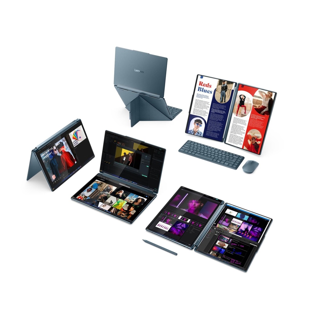 Lenovo Yoga Book 9 Multi-Touch Laptop Convertible, Ultra 7-255H Processor, 32GB RAM, 1TB SSD NVMe, Intel Arc 140T GPU, 14" 2.8K OLED TouchScreen, Backlit Arabic Keyboard, Lenovo Yoga Pen + Yoga Slim Mouse, Windows 11 Home - Tidal Teal | 83KJ000MAX