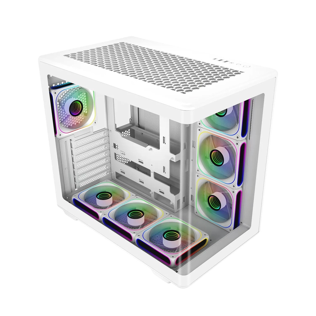 Cooler Master Elite 600 ATX Mid-Tower Fornt & Left Side Tempered Glass Panel Case With 7 ARGB Fans - White
