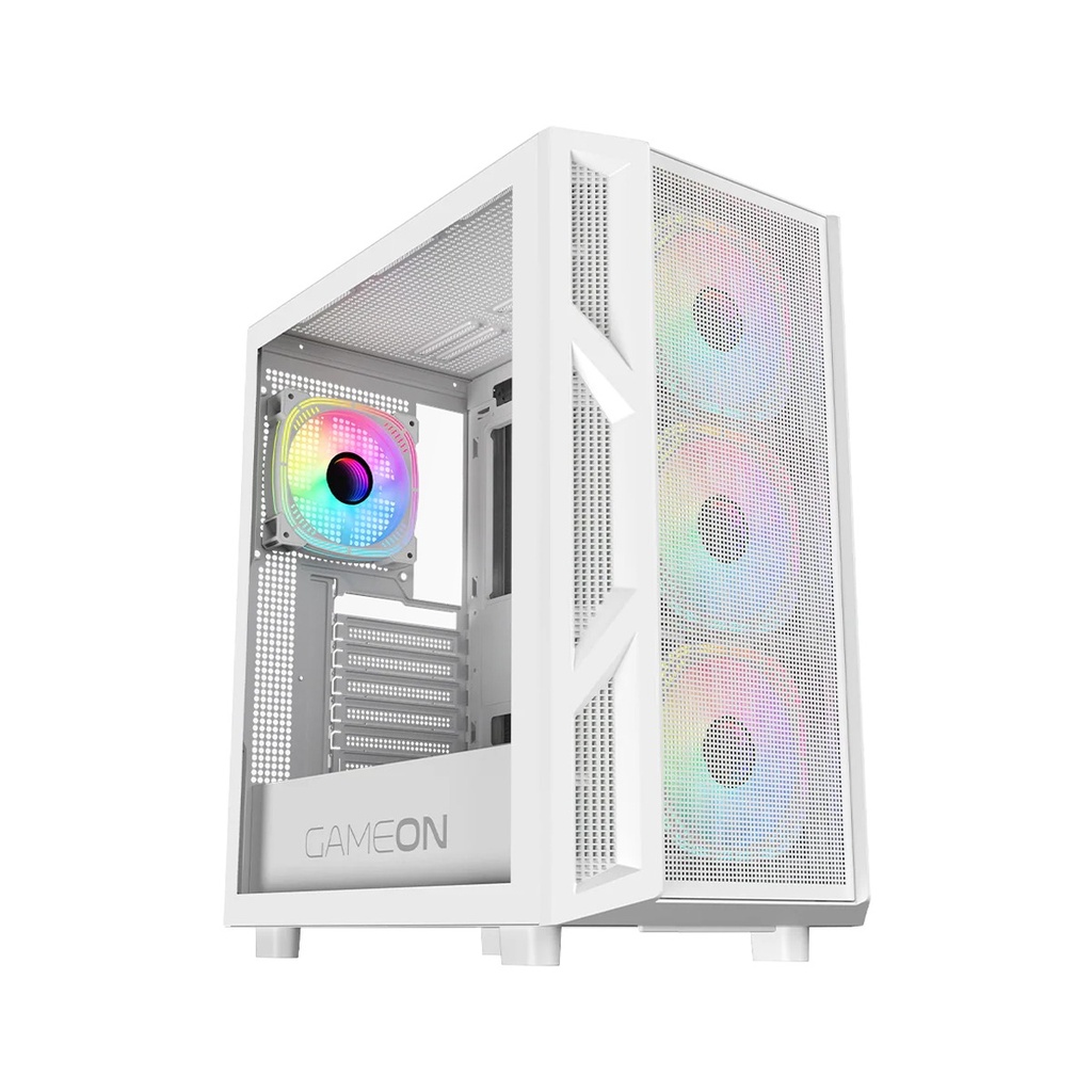 GameOn Trident IV-A PowerForge Series Mid Tower Gaming Case with 750W Power Supply Pre-Installed (4 ARGB Fans Included) - White