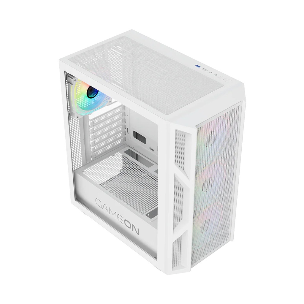 GameOn Trident IV-A PowerForge Series Mid Tower Gaming Case with 750W Power Supply Pre-Installed (4 ARGB Fans Included) - White