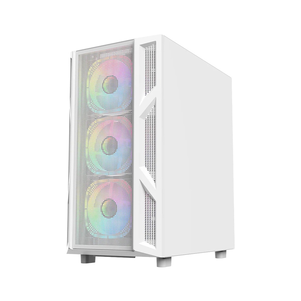 GameOn Trident IV-A PowerForge Series Mid Tower Gaming Case with 750W Power Supply Pre-Installed (4 ARGB Fans Included) - White