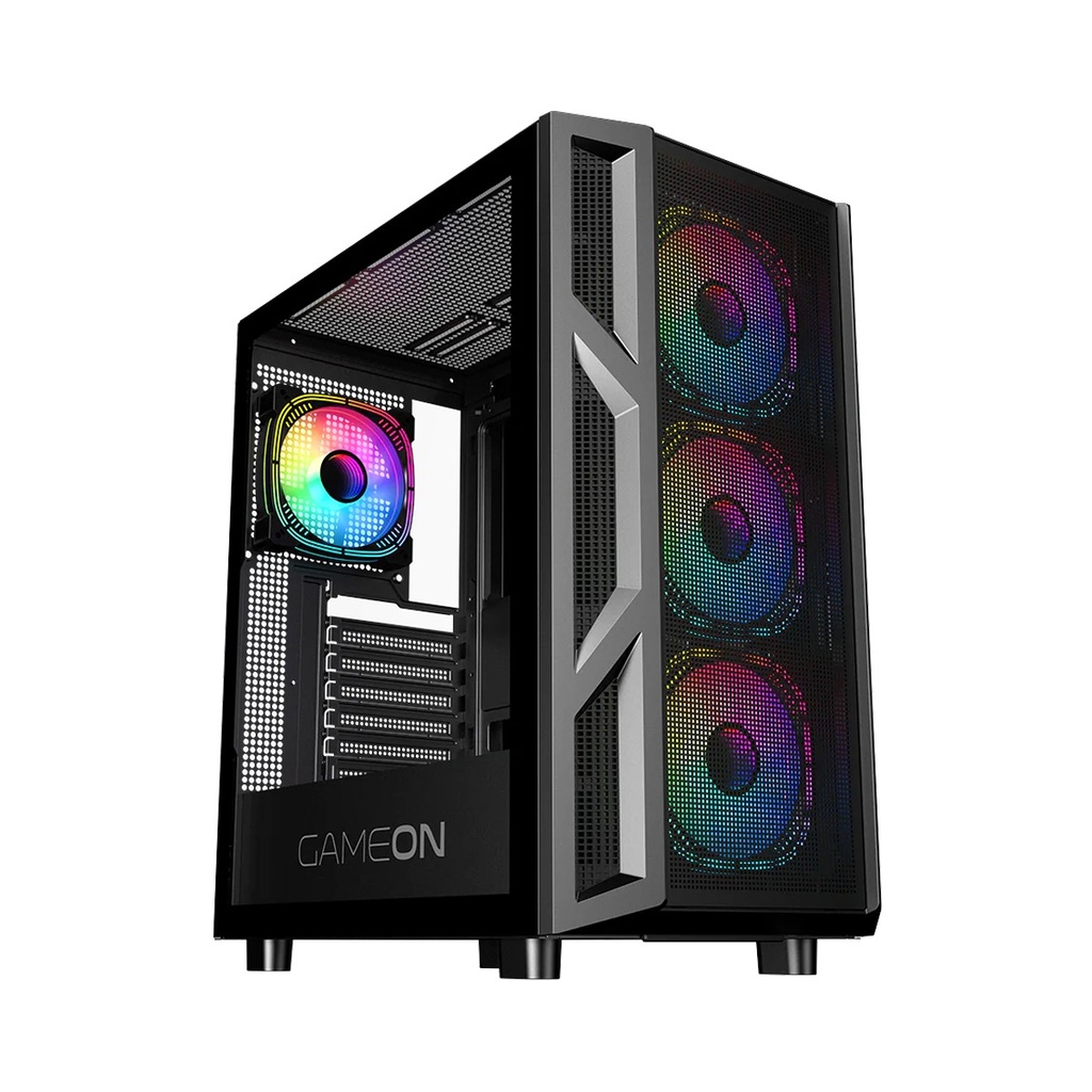 GameOn Trident IV-M PowerForge Series Mid Tower Gaming Case with 750W Power Supply Pre-Installed (4 ARGB Fans Included) - Black