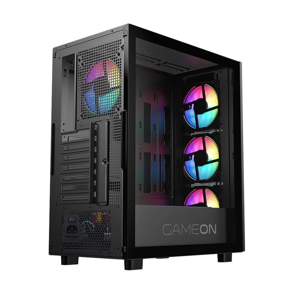 GameOn Trident IV-M PowerForge Series Mid Tower Gaming Case with 750W Power Supply Pre-Installed (4 ARGB Fans Included) - Black