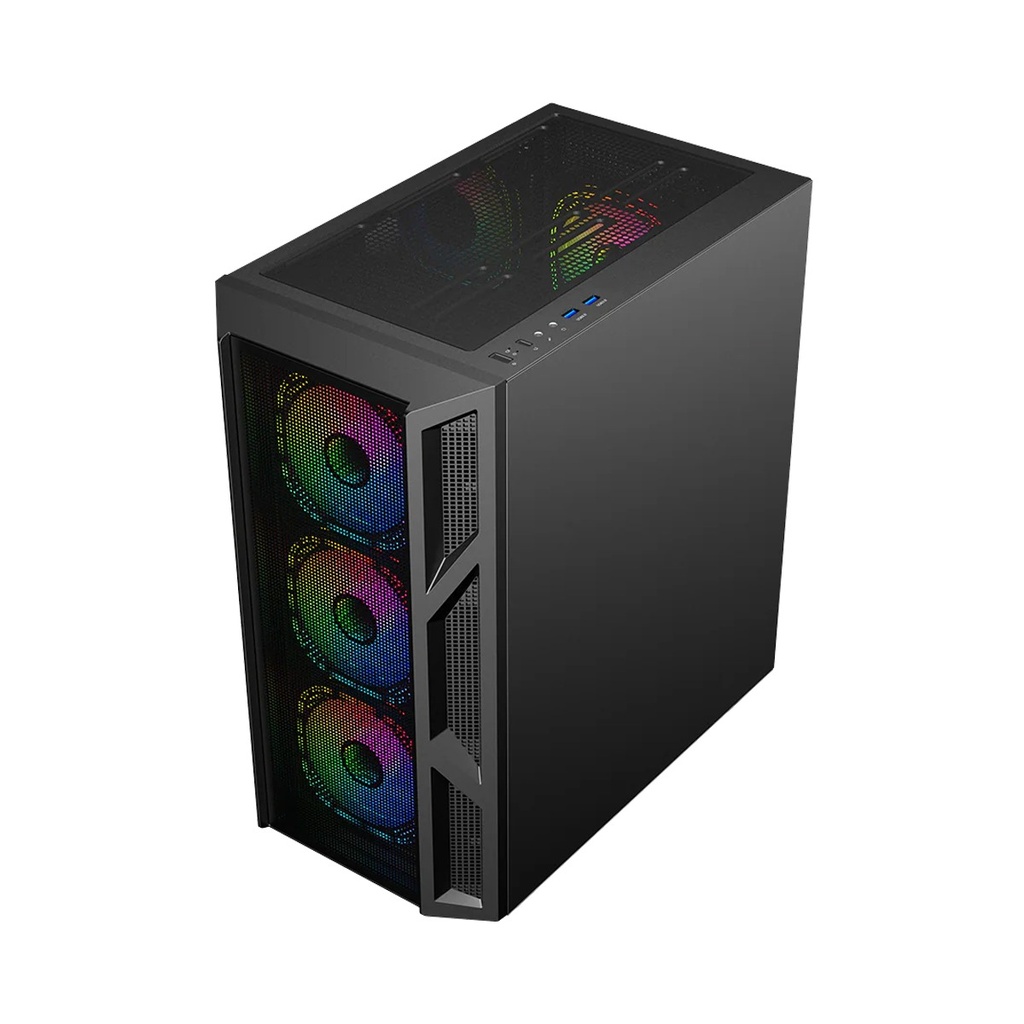 GameOn Trident IV-M PowerForge Series Mid Tower Gaming Case with 750W Power Supply Pre-Installed (4 ARGB Fans Included) - Black