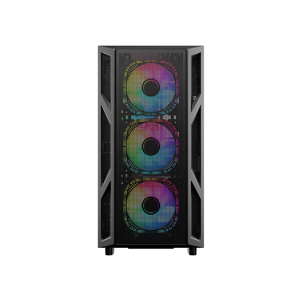 GameOn Trident IV-M PowerForge Series Mid Tower Gaming Case with 750W Power Supply Pre-Installed (4 ARGB Fans Included) - Black