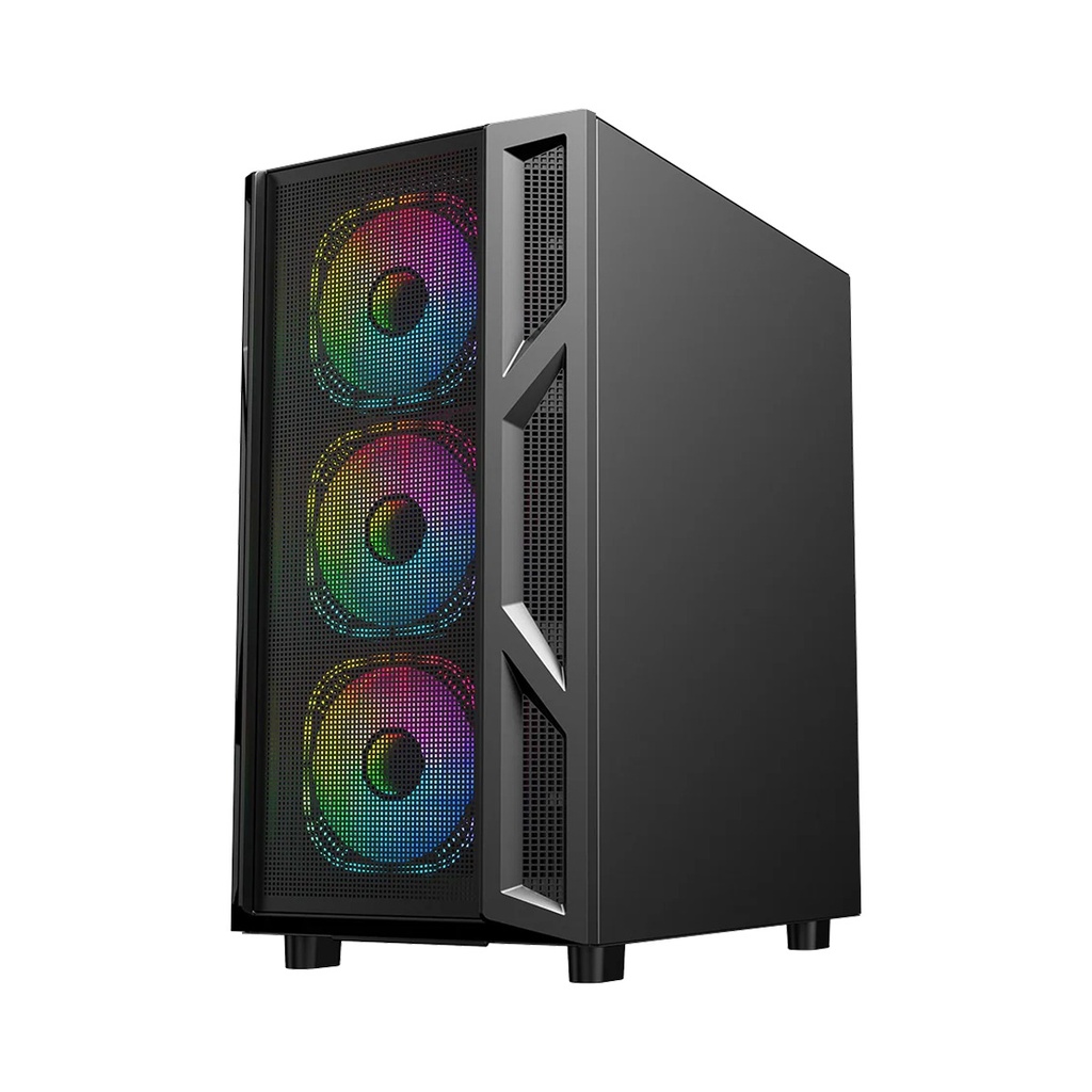 GameOn Trident IV-M PowerForge Series Mid Tower Gaming Case with 750W Power Supply Pre-Installed (4 ARGB Fans Included) - Black