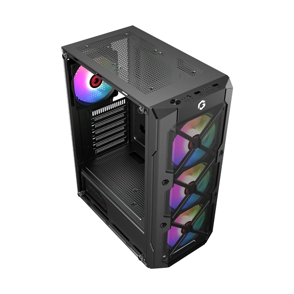GameOn Trident III-M PowerForge Series Mid Tower Gaming Case With 750W Power Supply Pre-Installed (4 ARGB Fans Included) - Black