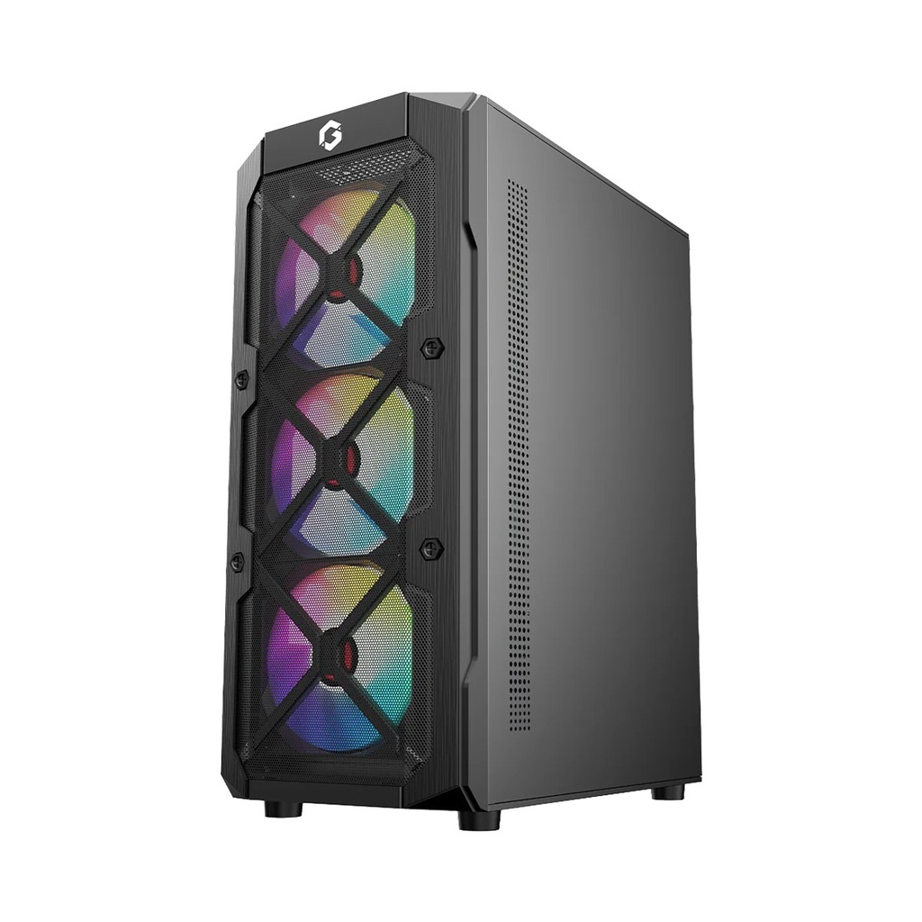 GameOn Trident III-M PowerForge Series Mid Tower Gaming Case With 750W Power Supply Pre-Installed (4 ARGB Fans Included) - Black