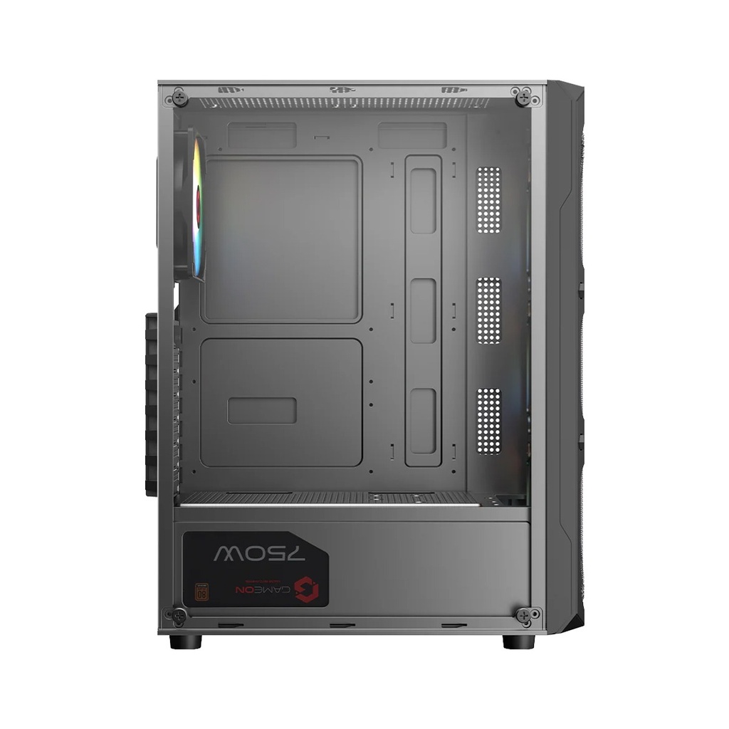 GameOn Trident III-M PowerForge Series Mid Tower Gaming Case With 750W Power Supply Pre-Installed (4 ARGB Fans Included) - Black
