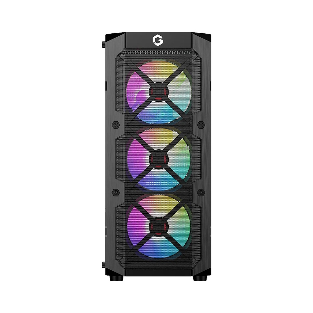 GameOn Trident III-M PowerForge Series Mid Tower Gaming Case With 750W Power Supply Pre-Installed (4 ARGB Fans Included) - Black