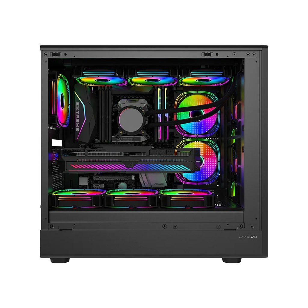 GameOn Timberi Midnight Series ARGB + PWM Mid Tower Gaming Case With (7 Fans Included) - Wood/Black