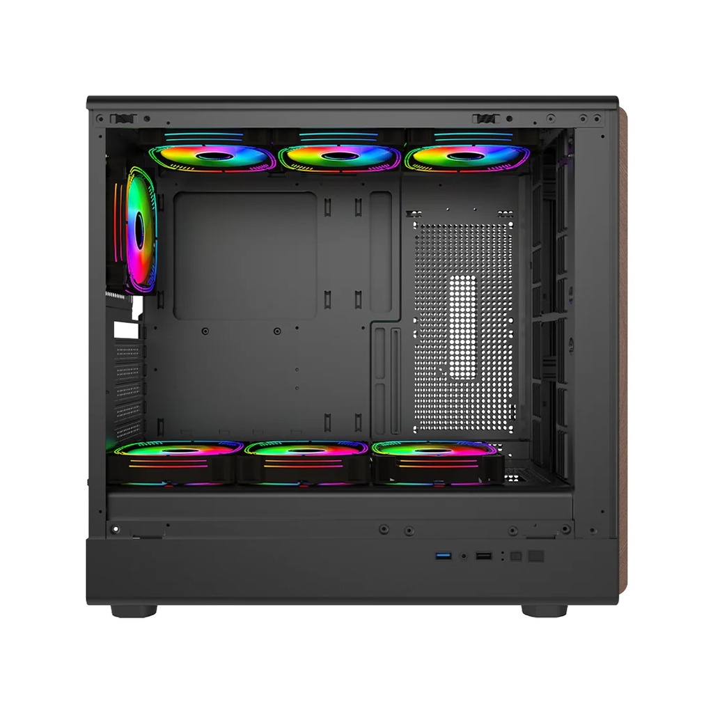 GameOn Timber Midnight Series ARGB + PWM Mid Tower Gaming Case With (7 Fans Included) - Wood/Black