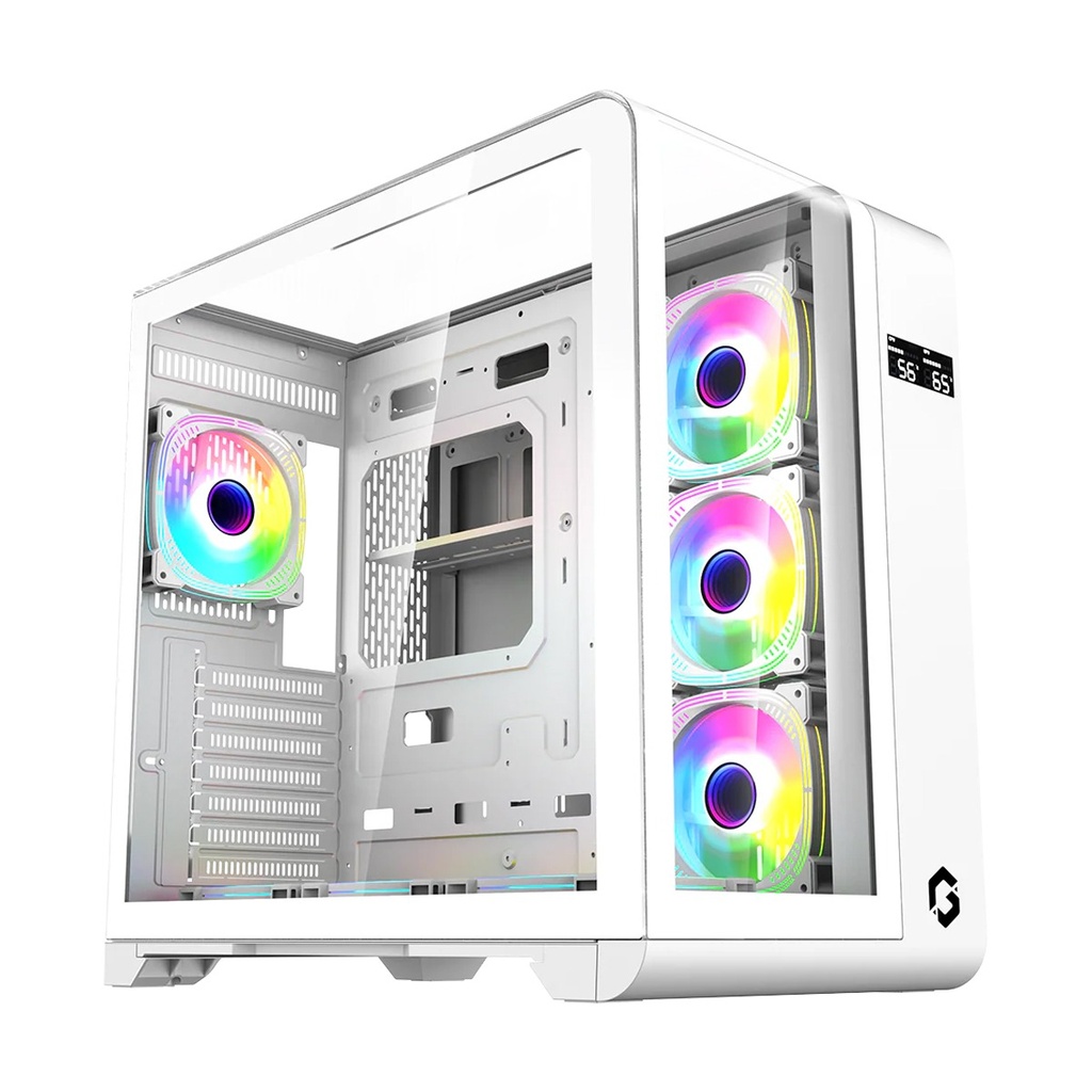 GameOn Infinity Midnight Series ARGB Mid Tower Gaming Case With (4 ARGB Fans Included) - White