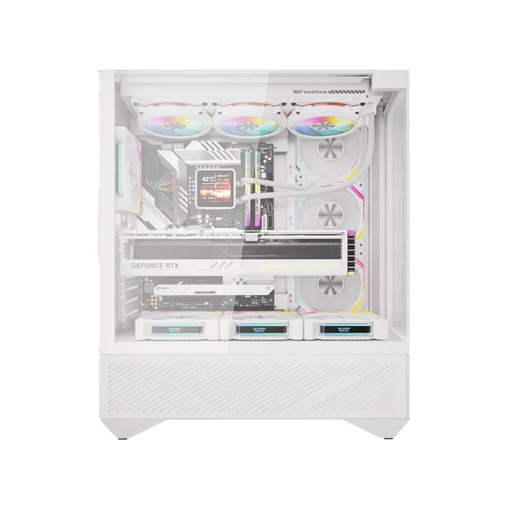 DarkFlash DY460 ATX Mid Tower Gaming Case With 4 ARGB Fans Included - White