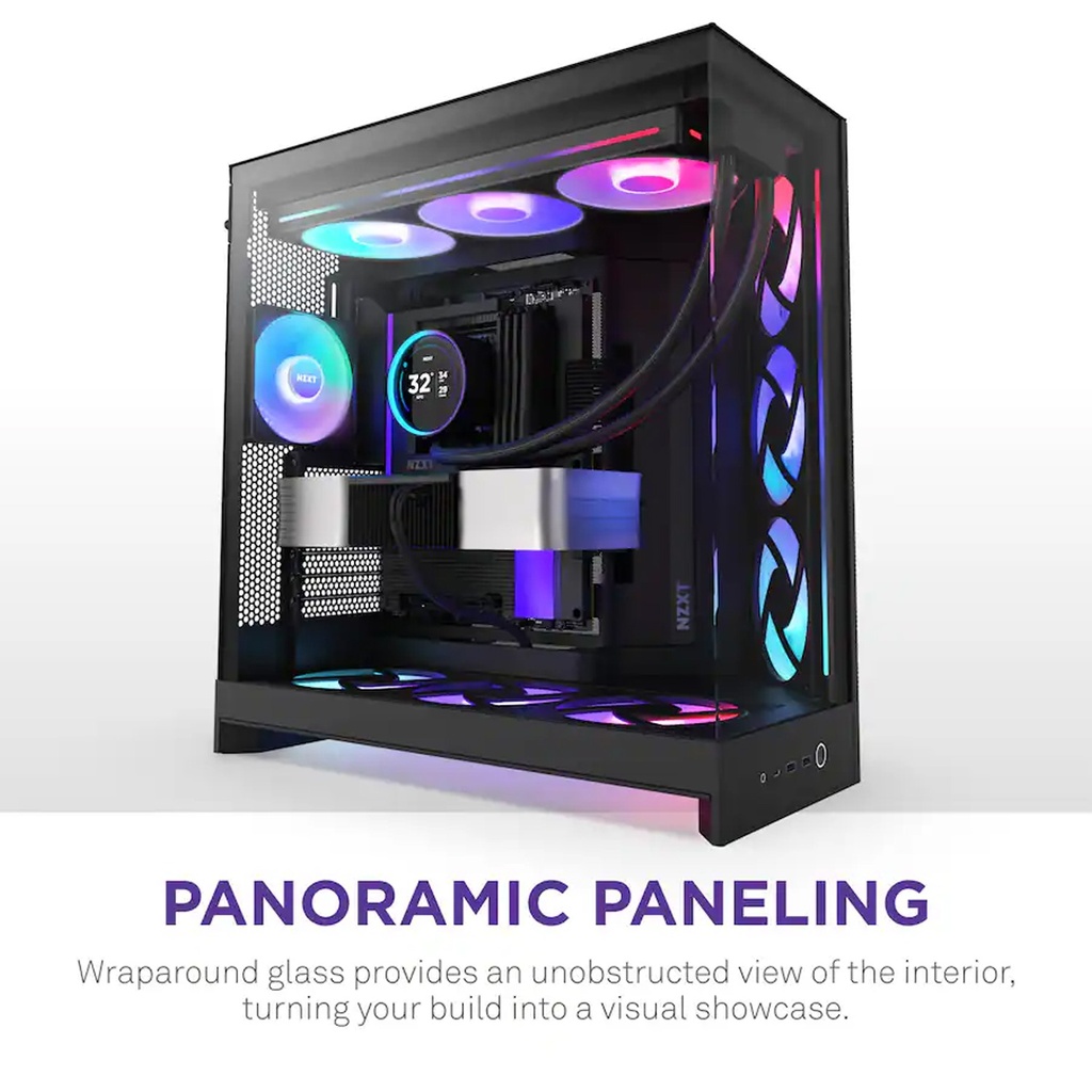 NZXT H9 Flow RGB+ Large Dual-Chamber ATX Mid-Tower Airflow Two Panel Front & Left Side Tempered Glass Case with 7 RGB Fans-Black