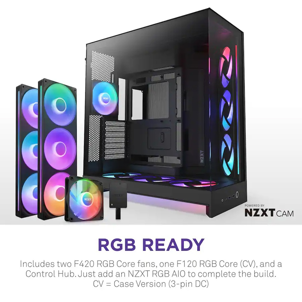 NZXT H9 Flow RGB+ Large Dual-Chamber ATX Mid-Tower Airflow Two Panel Front & Left Side Tempered Glass Case with 7 RGB Fans-Black
