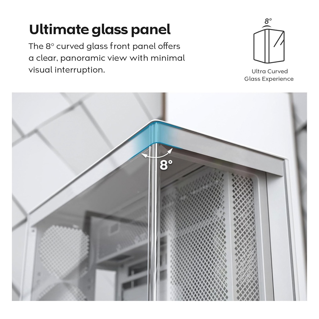 Montech HS02 Pro Mid Tower Two Panel Front & Left Side Tempered Glass Case with 5 ARGB Fans - White