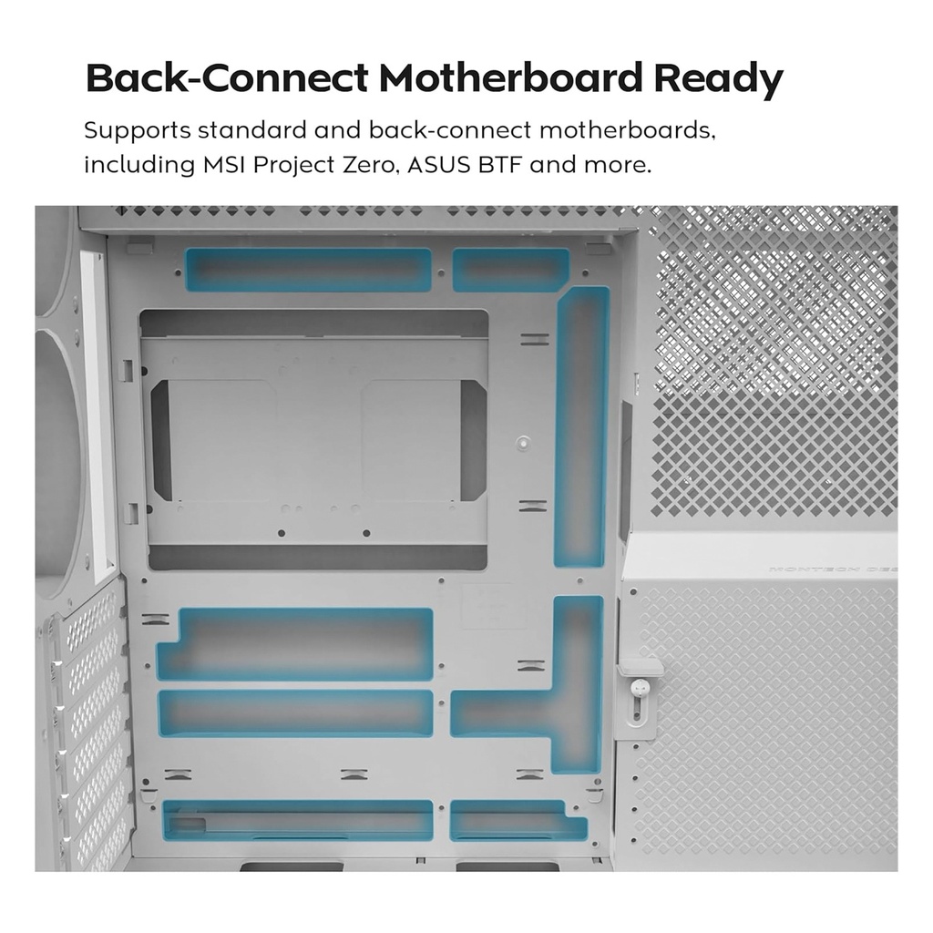 Montech HS02 Pro Mid Tower Two Panel Front & Left Side Tempered Glass Case with 5 ARGB Fans - White