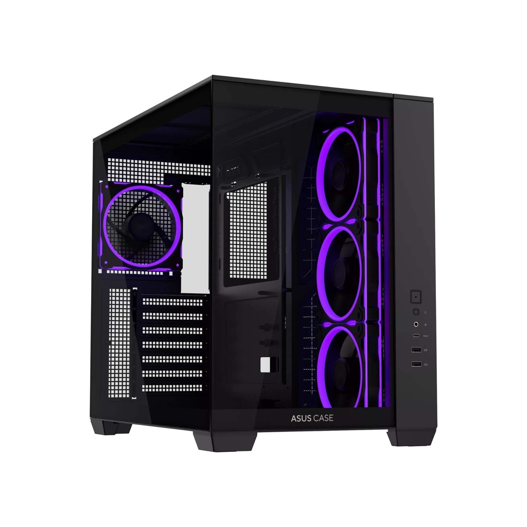 Asus A32 PLUS Mid Tower Steel Fornt & Left Side Tempered Glass Side Panel ABS Plastic Case With 4 ARGB Fans -Black