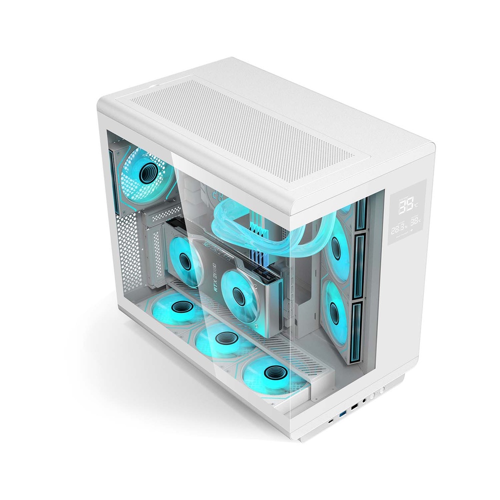 Acer U600 ATX Mid Tower Two Panel Front & Left Side Tempered Glass Case With Built in LED Display 7 ARGB Fans - White