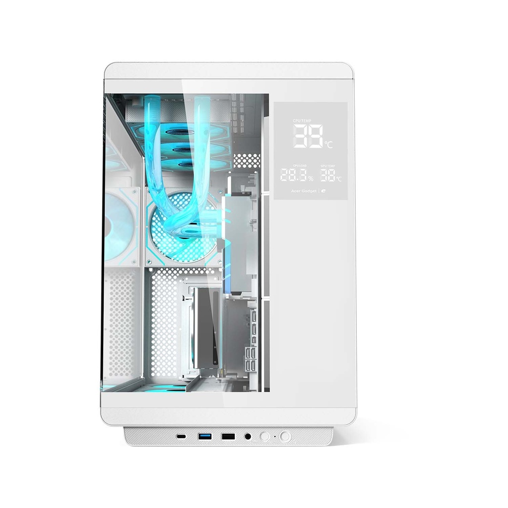 Acer U600 ATX Mid Tower Two Panel Front & Left Side Tempered Glass Case With Built in LED Display 7 ARGB Fans - White