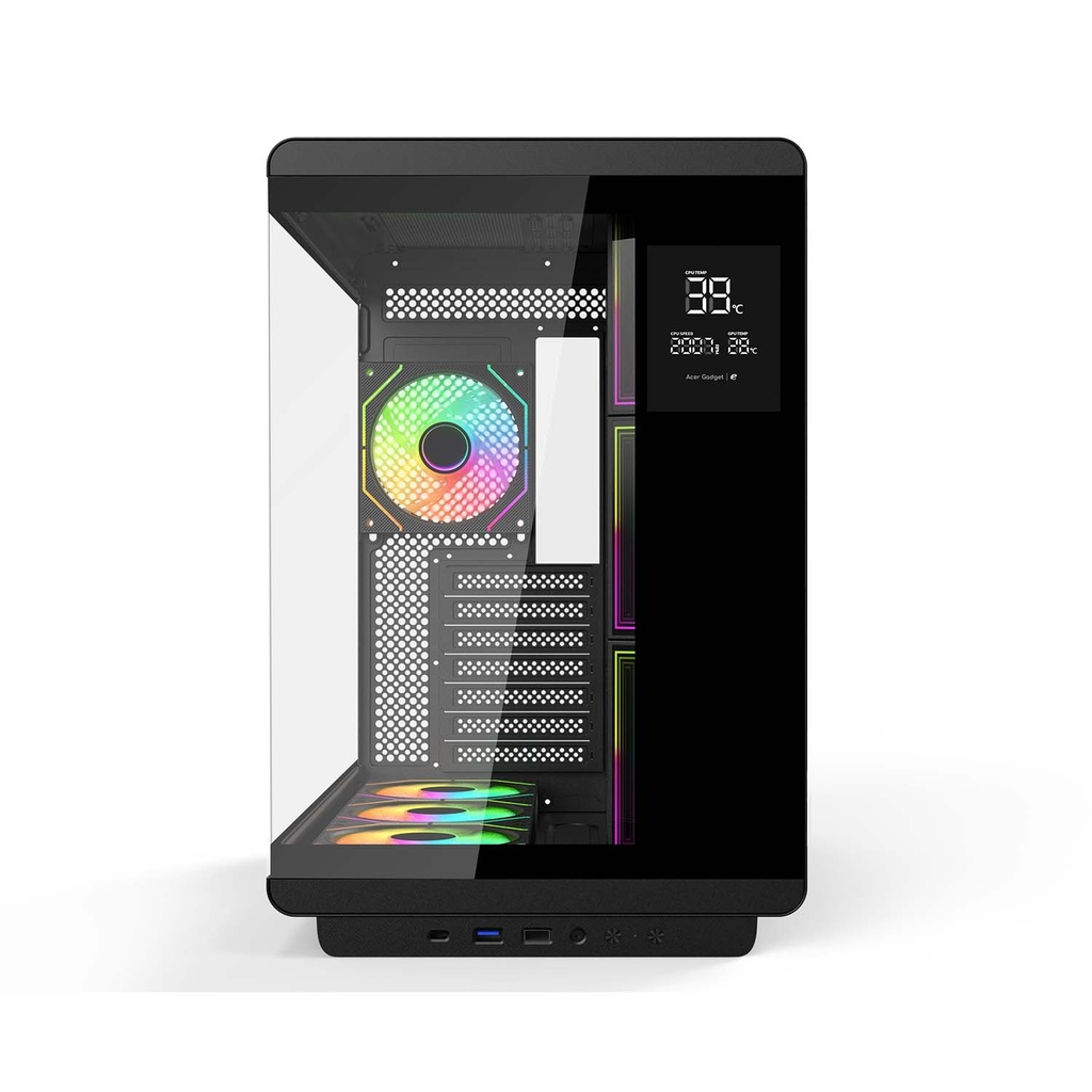 Acer U600 ATX Mid Tower Two Panel Front & Left Side Tempered Glass Case With Built in LED Display 7 ARGB Fans - Black