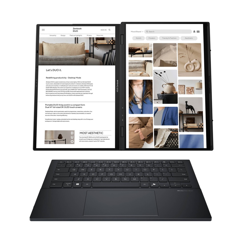 Asus Zenbook Duo UX8406CA-PZ005W Laptop, Intel Core Ultra 9 285H Processor, 32GB RAM, 2TB SSD NVMe, Intel Arc Graphics, 14.0" 3K OLED 120Hz Touch Screen, Windows 11 Home, Inkwell Gray | 90NB14X1-M003F0