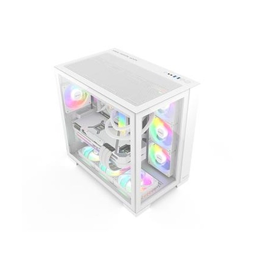 Huntkey Appolo Max ATX Mid Tower Two Panel Front & Left Side Tempered Glass Gaming Case, Dual-Chamber Cooling Layout, Up to 360mm Radiator Support, 7x Pre-Installed RGB Fans - White